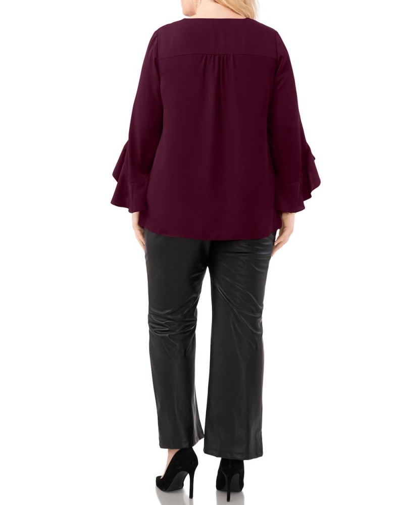 Tops Vince Camuto Crepe-De-Chine Flutter Sleeve Tunic (Plus Size) Mujer Moradas | 516-EBXUQD