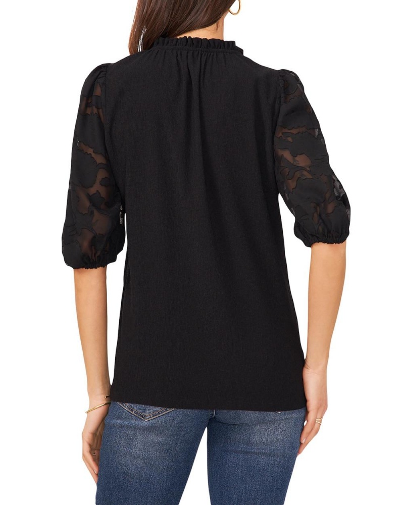 Tops Vince Camuto Embroidered-Sleeve Tie-Detail Mujer Negras | 561-PKQTML