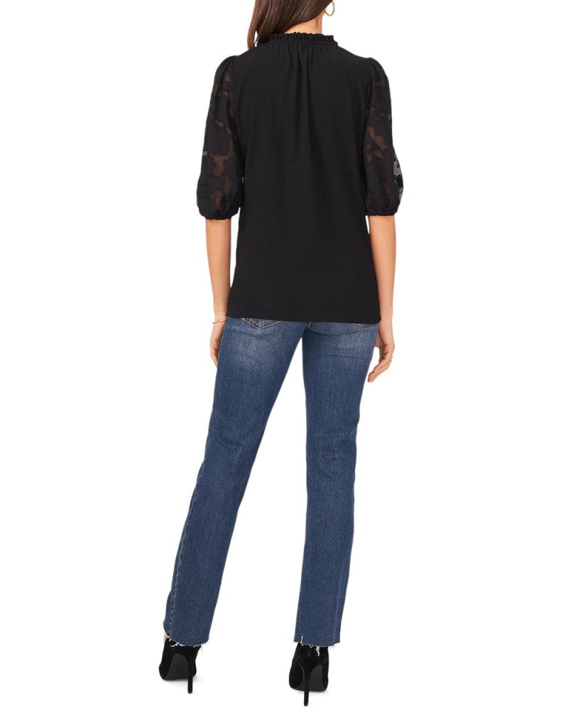 Tops Vince Camuto Embroidered-Sleeve Tie-Detail Mujer Negras | 561-PKQTML