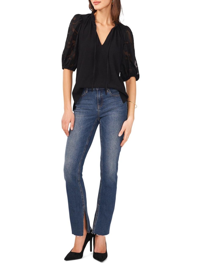 Tops Vince Camuto Embroidered-Sleeve Tie-Detail Mujer Negras | 561-PKQTML