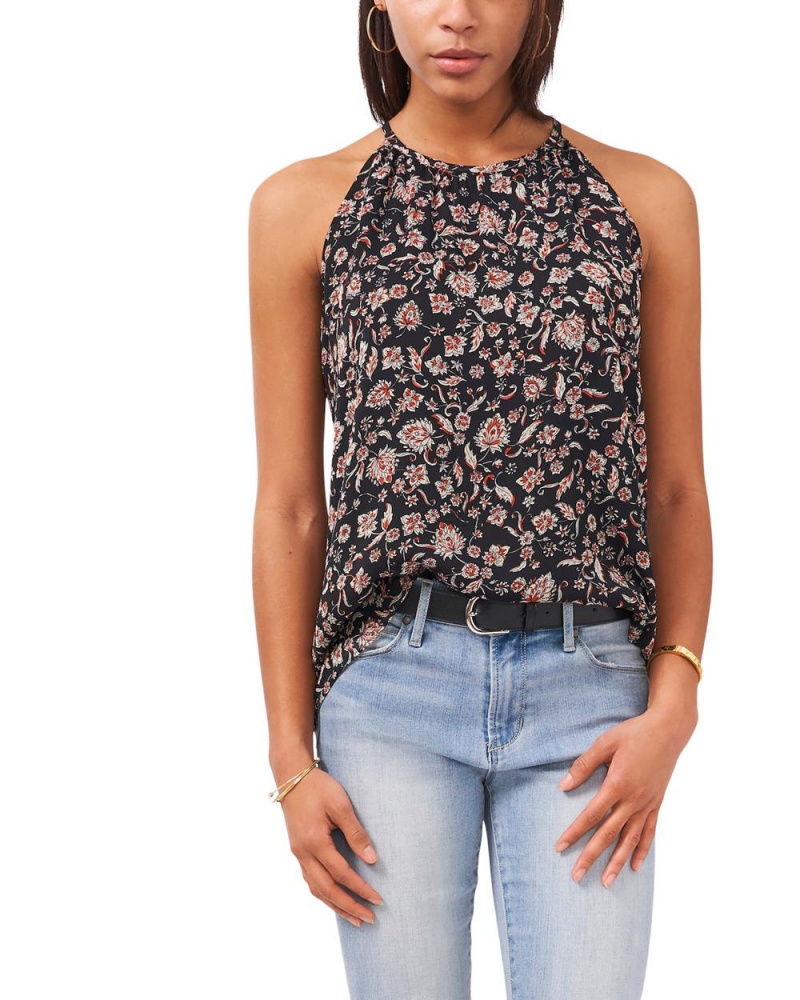 Tops Vince Camuto Floral-Print Halter Mujer Negras | 804-EUOWAF