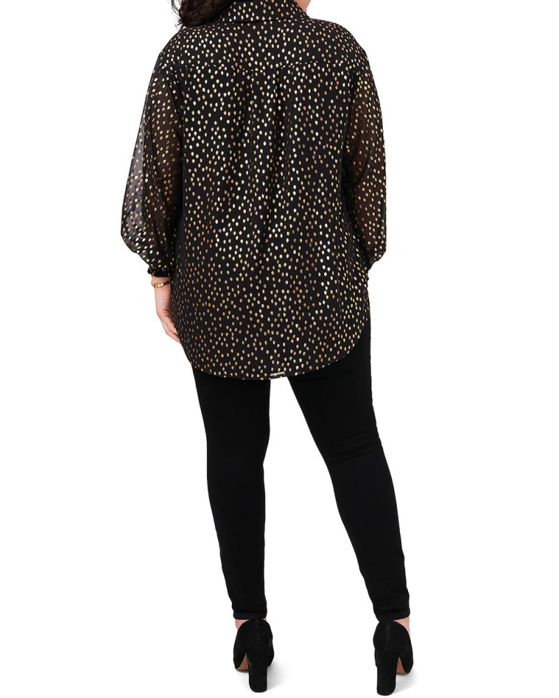 Tops Vince Camuto Foil-Dot Button-Down Tunic (Plus Size) Mujer Negras | 265-YLAKUX