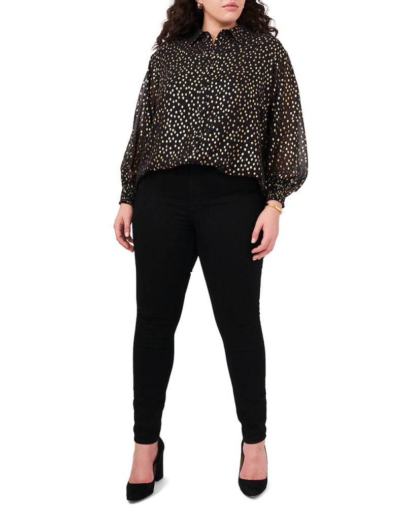 Tops Vince Camuto Foil-Dot Button-Down Tunic (Plus Size) Mujer Negras | 265-YLAKUX