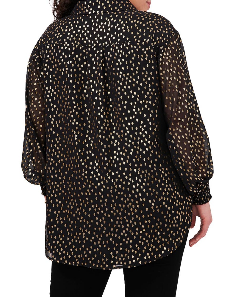 Tops Vince Camuto Foil-Dot Button-Down Tunic (Plus Size) Mujer Negras | 265-YLAKUX