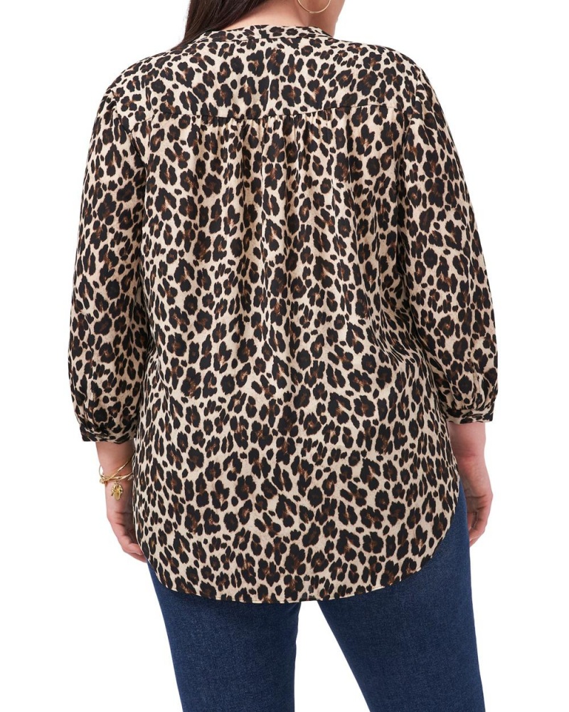 Tops Vince Camuto Leopard-Print V-Neck (Plus Size) Mujer Negras Marrones Leopardo | 357-OGKSNU