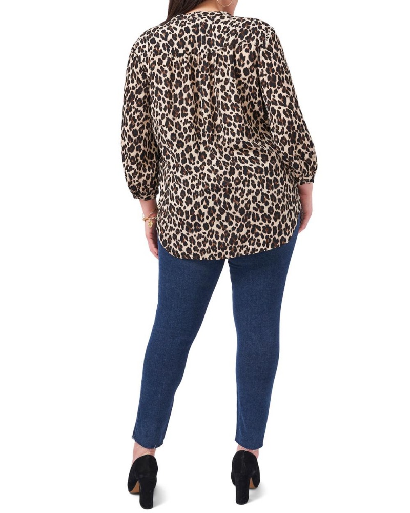 Tops Vince Camuto Leopard-Print V-Neck (Plus Size) Mujer Negras Marrones Leopardo | 357-OGKSNU