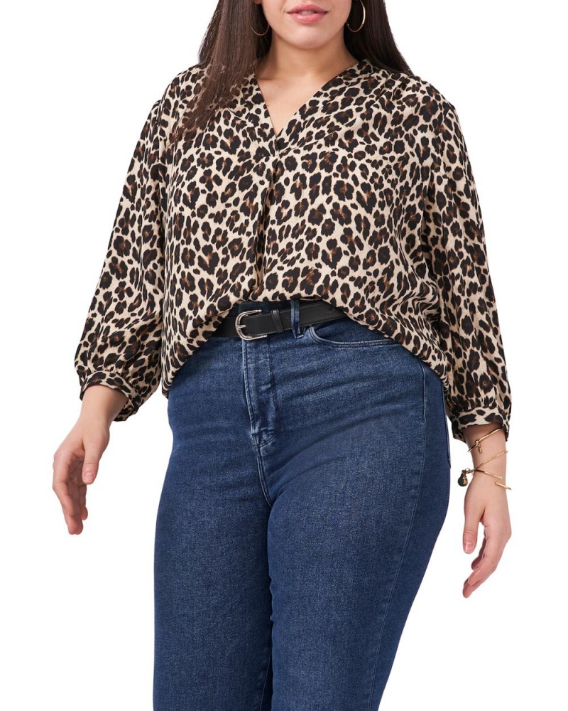 Tops Vince Camuto Leopard-Print V-Neck (Plus Size) Mujer Negras Marrones Leopardo | 357-OGKSNU