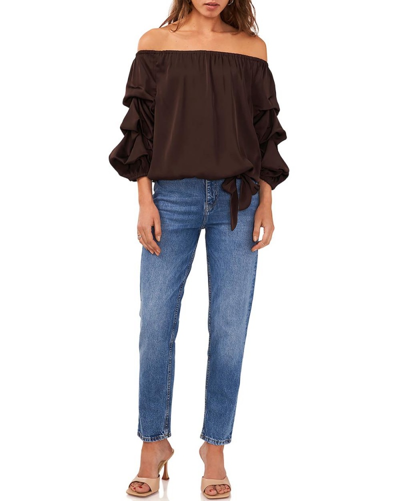 Tops Vince Camuto Off-The-Shoulder Tiered-Sleeve Mujer Marrones Chocolate | 267-YRUKNV