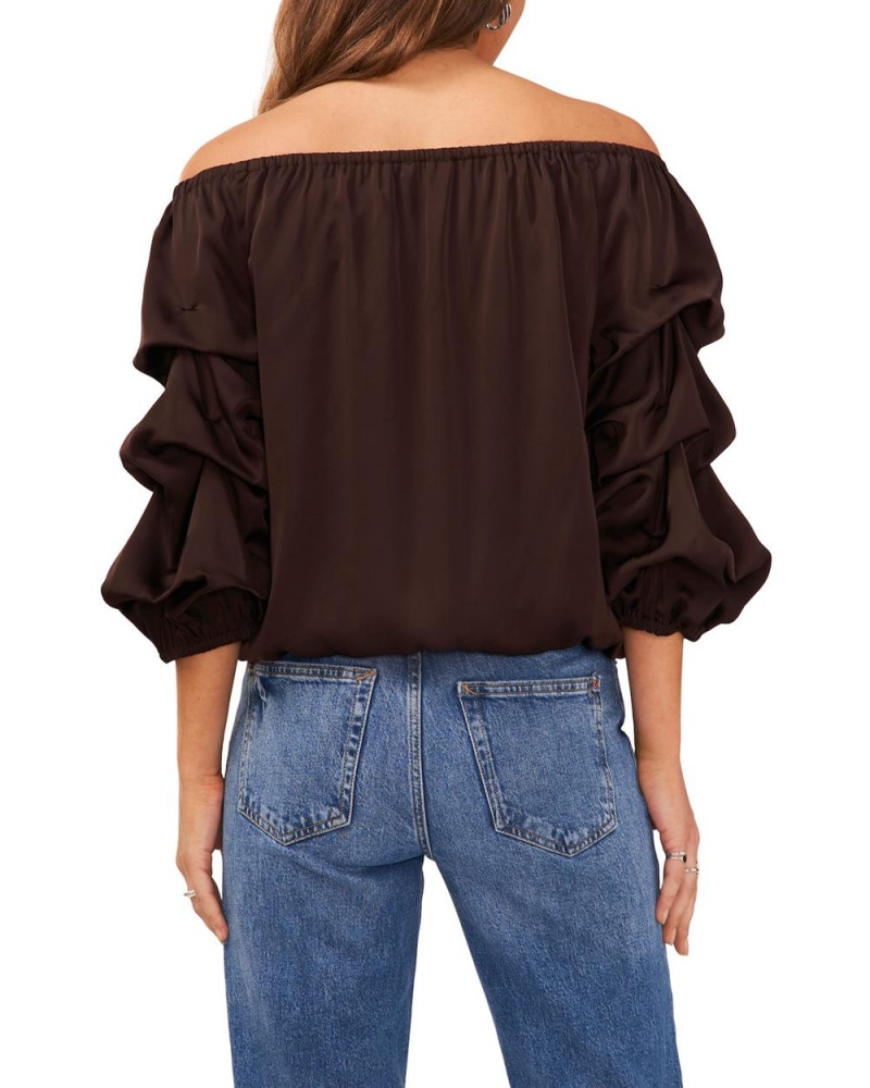 Tops Vince Camuto Off-The-Shoulder Tiered-Sleeve Mujer Marrones Chocolate | 267-YRUKNV