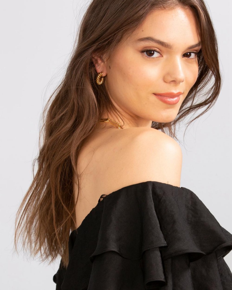 Tops Vince Camuto Ruffled Off-The-Shoulder Mujer Negras | 849-CVGUSE