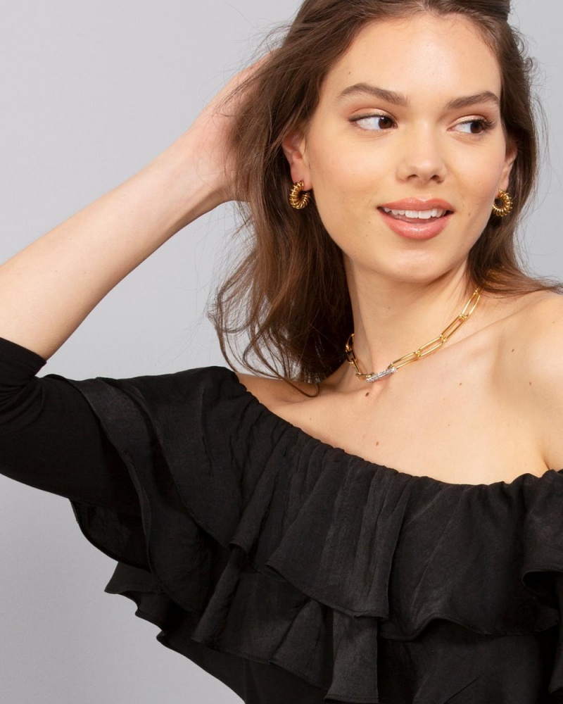 Tops Vince Camuto Ruffled Off-The-Shoulder Mujer Negras | 849-CVGUSE