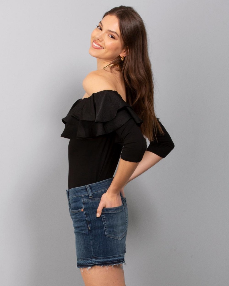 Tops Vince Camuto Ruffled Off-The-Shoulder Mujer Negras | 849-CVGUSE