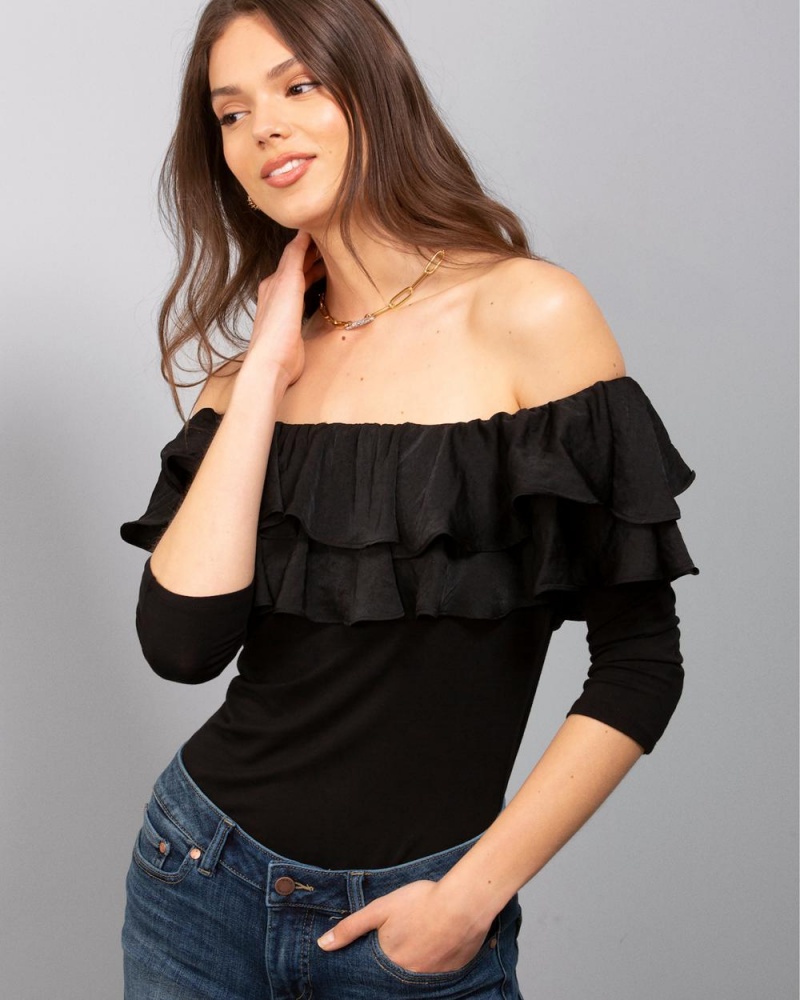 Tops Vince Camuto Ruffled Off-The-Shoulder Mujer Negras | 849-CVGUSE