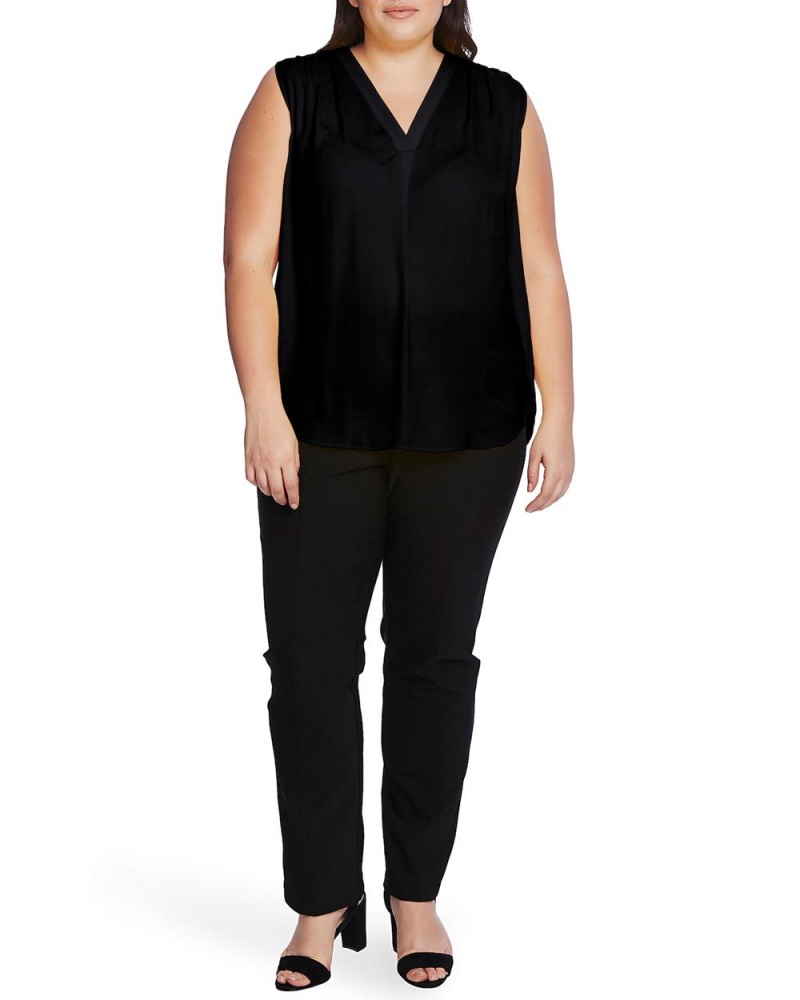 Tops Vince Camuto Sleeveless V-Neck (Plus Size) Mujer Negras | 187-VYIUGH