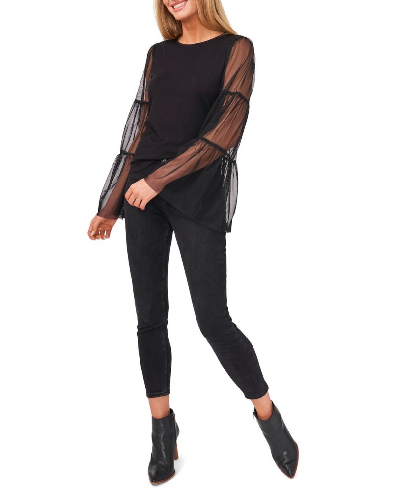 Tops Vince Camuto Tulle-Sleeve Mujer Negras | 816-HUCRYB