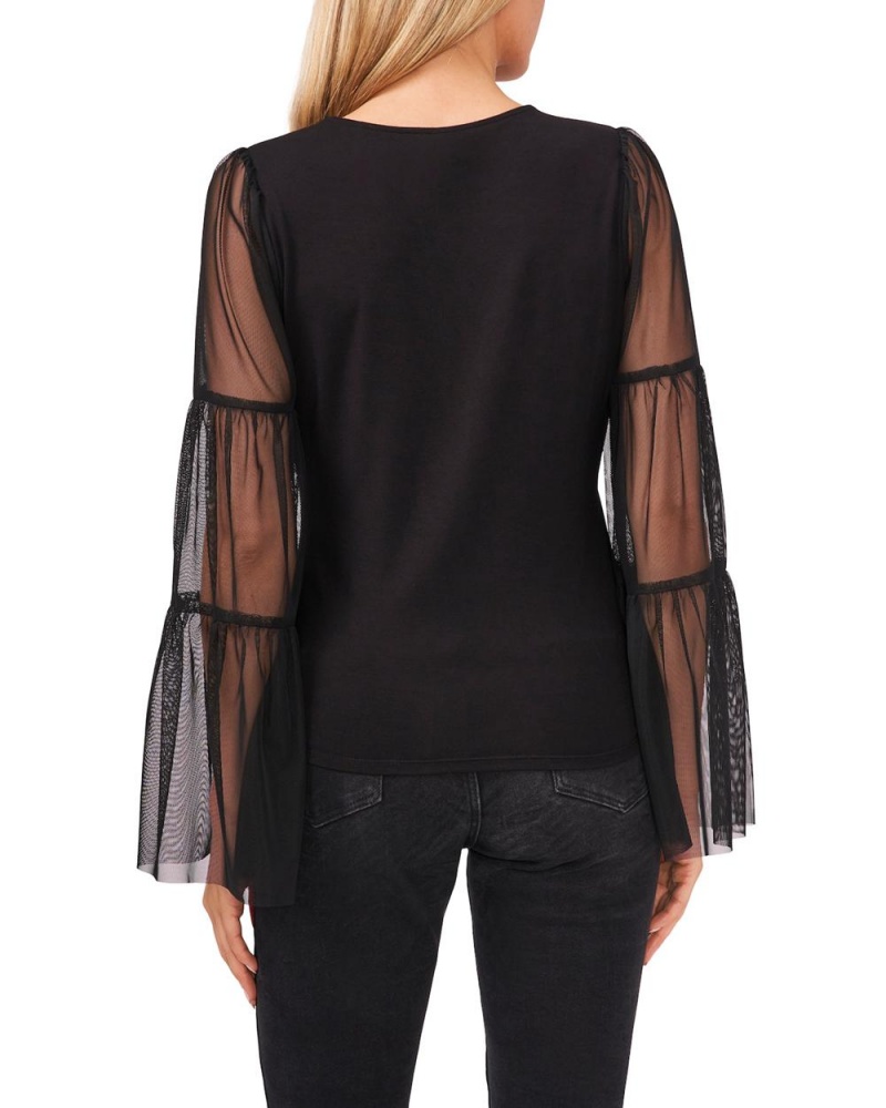 Tops Vince Camuto Tulle-Sleeve Mujer Negras | 816-HUCRYB