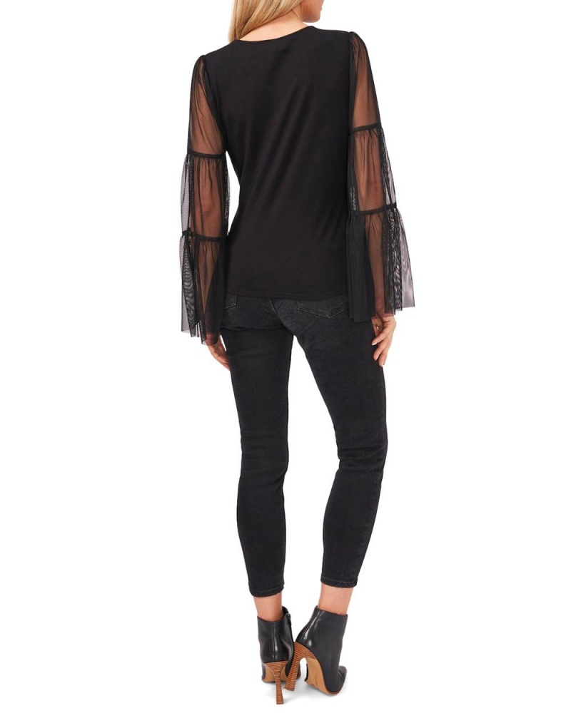 Tops Vince Camuto Tulle-Sleeve Mujer Negras | 816-HUCRYB