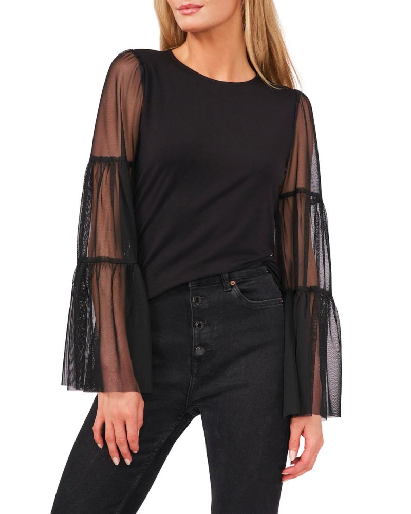 Tops Vince Camuto Tulle-Sleeve Mujer Negras | 816-HUCRYB