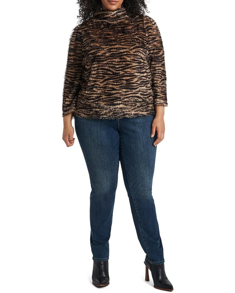 Tops Vince Camuto Zebra-Print Eyelash (Plus Size) Mujer Negras | 380-PMQCGI