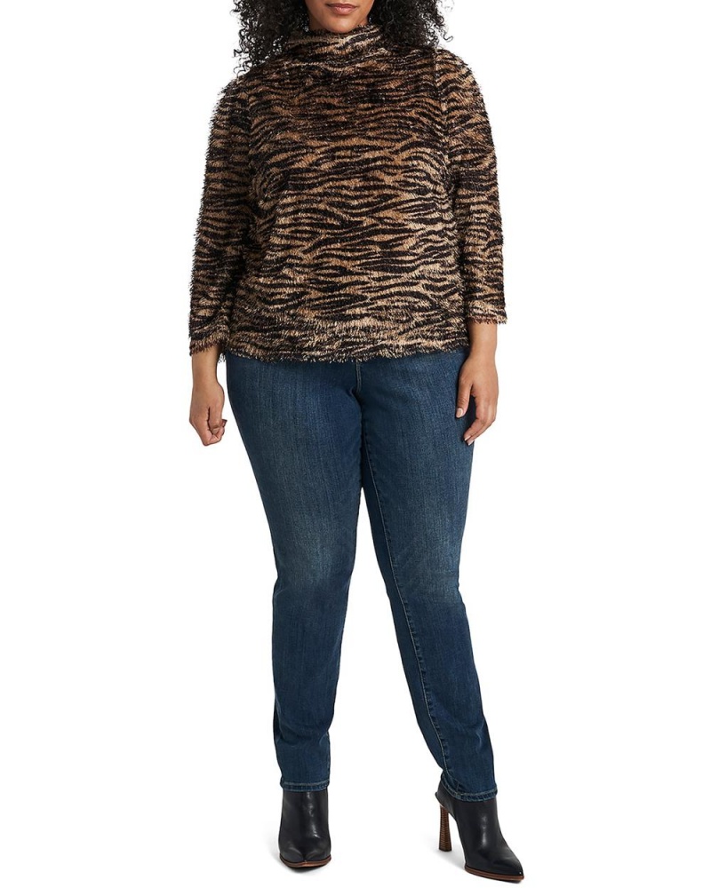 Tops Vince Camuto Zebra-Print Eyelash (Plus Size) Mujer Negras | 380-PMQCGI