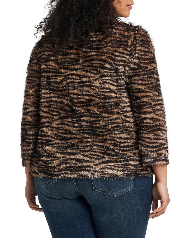 Tops Vince Camuto Zebra-Print Eyelash (Plus Size) Mujer Negras | 380-PMQCGI