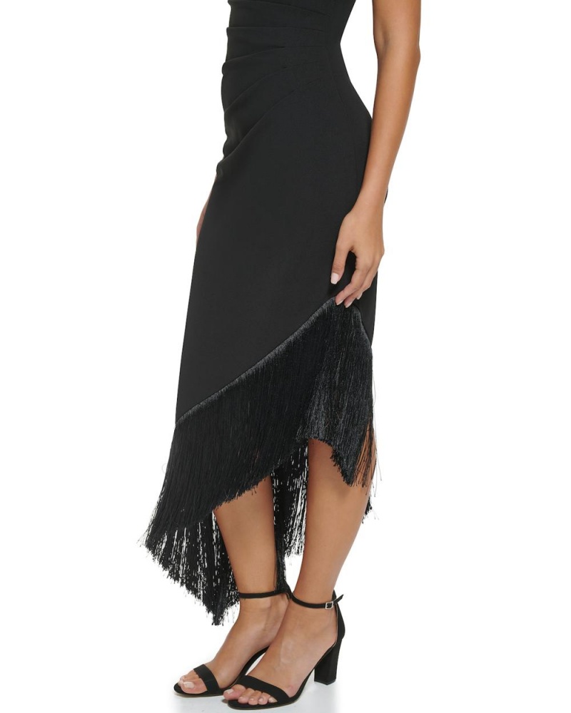 Vestido A Media Pierna Vince Camuto Asymmetrical Fringe-Hem Mujer Negras | 624-ABXPGR