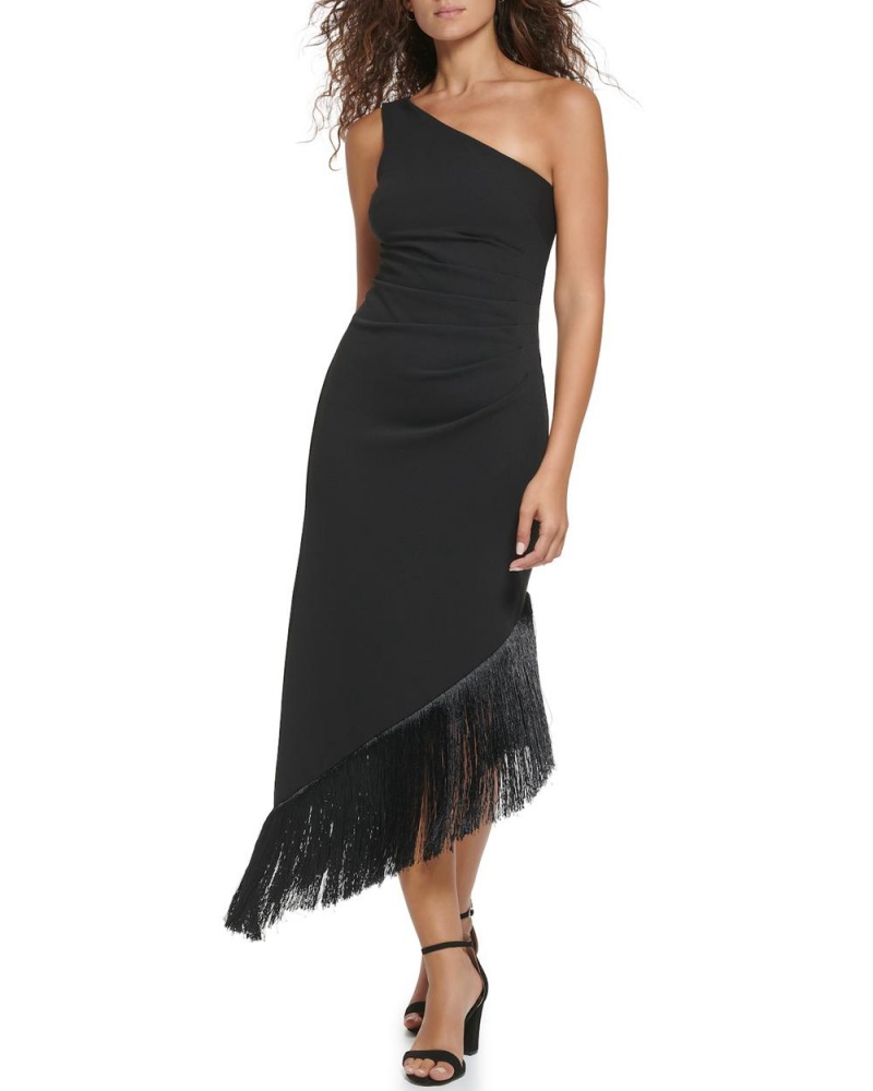 Vestido A Media Pierna Vince Camuto Asymmetrical Fringe-Hem Mujer Negras | 624-ABXPGR