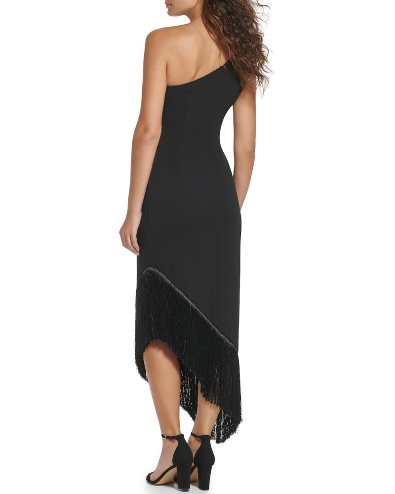 Vestido A Media Pierna Vince Camuto Asymmetrical Fringe-Hem Mujer Negras | 624-ABXPGR