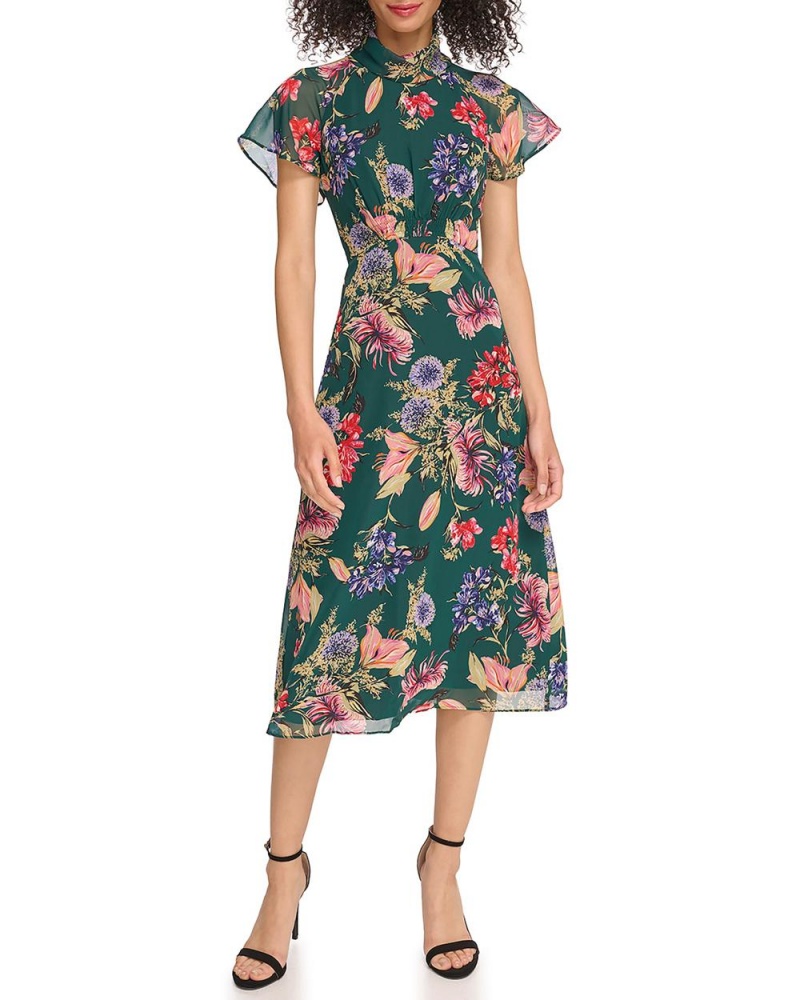 Vestido A Media Pierna Vince Camuto Floral-Print Roll-Neck Mujer Hunter Floral Print | 685-NDOXWK