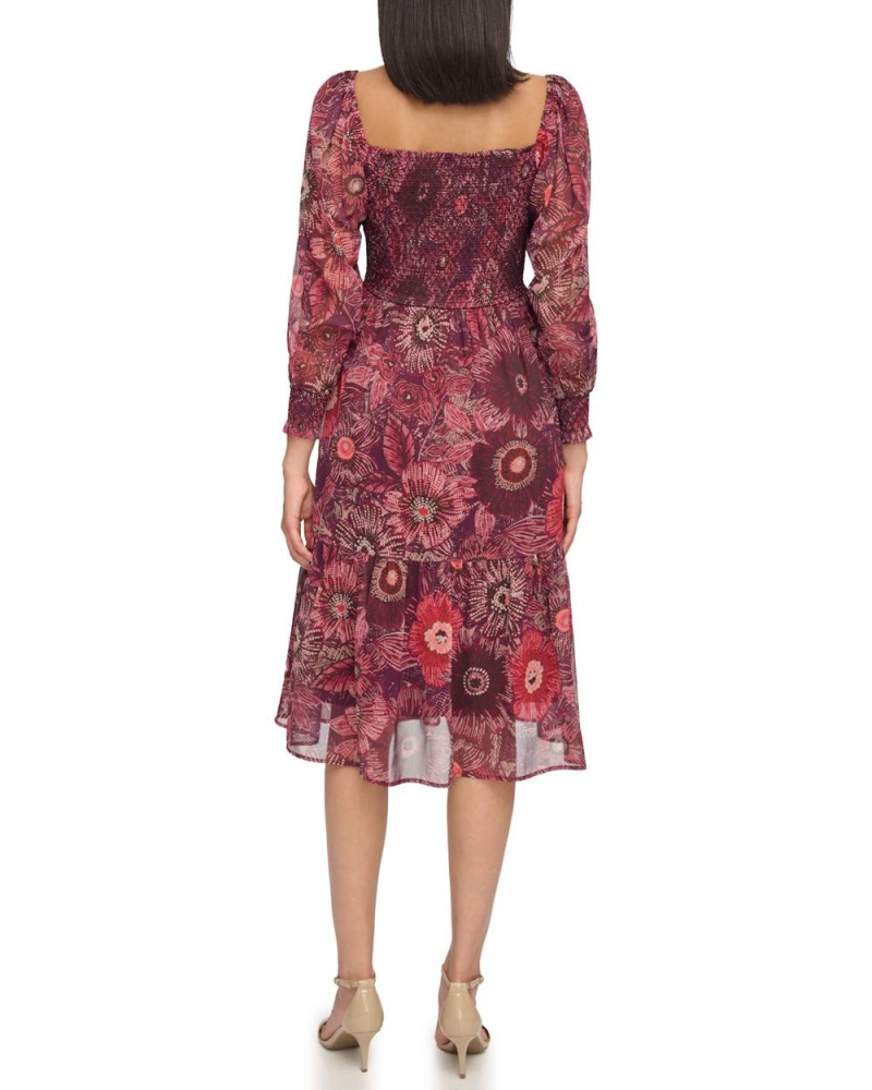 Vestido A Media Pierna Vince Camuto Floral-Print Smocked Mujer Rojas | 175-LRUTVH