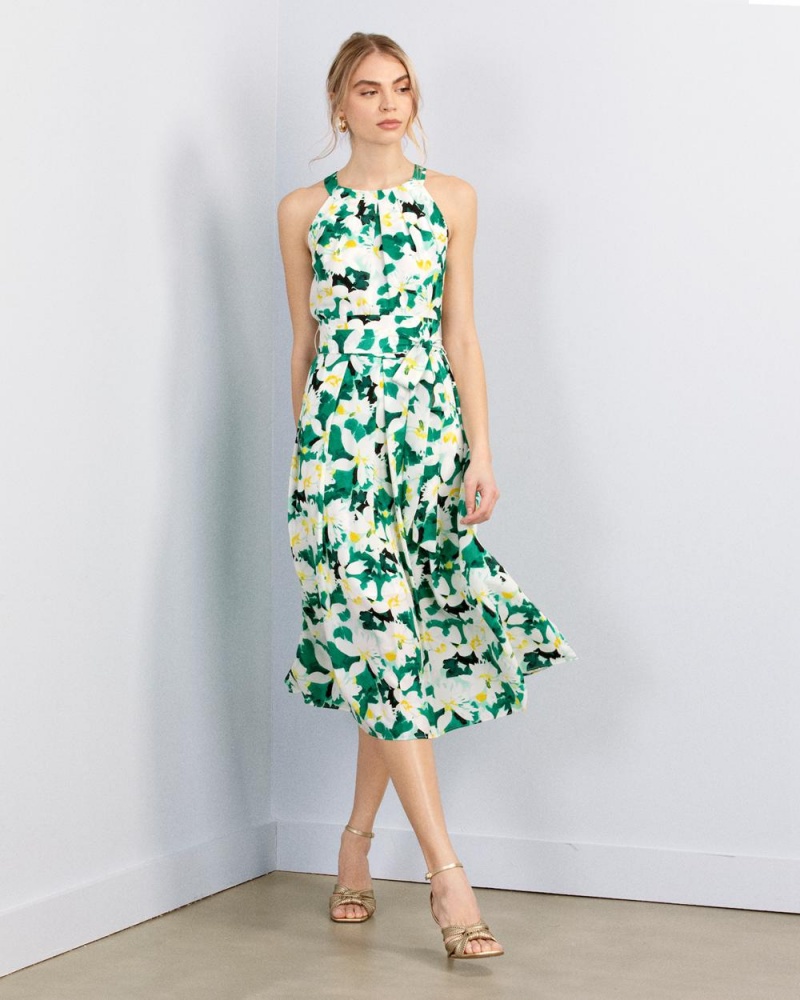 Vestido A Media Pierna Vince Camuto Floral-Print Halterneck Mujer Verde | 091-IXBGNT