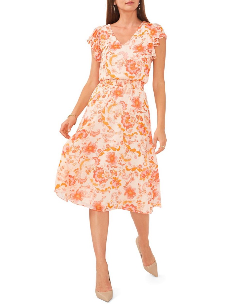 Vestido A Media Pierna Vince Camuto Floral-Print Mujer Naranjas | 016-JIUQYN