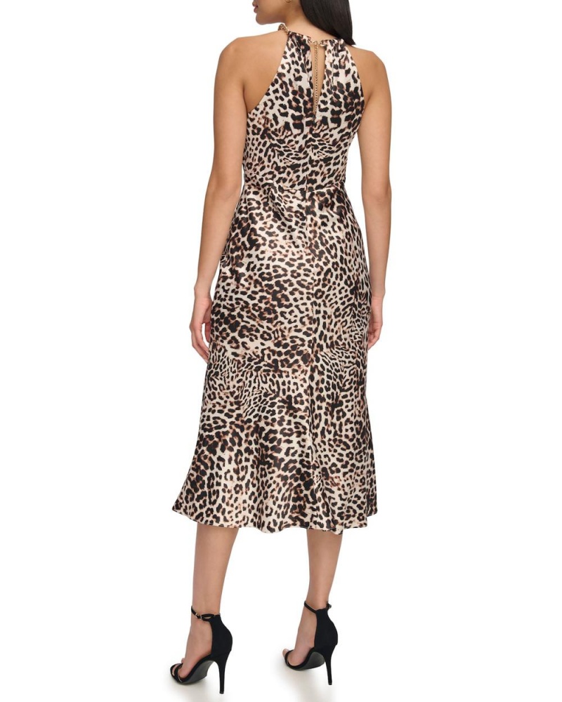 Vestido A Media Pierna Vince Camuto Leopard-Print Halter Mujer Marrones Leopardo | 185-GBRZYJ