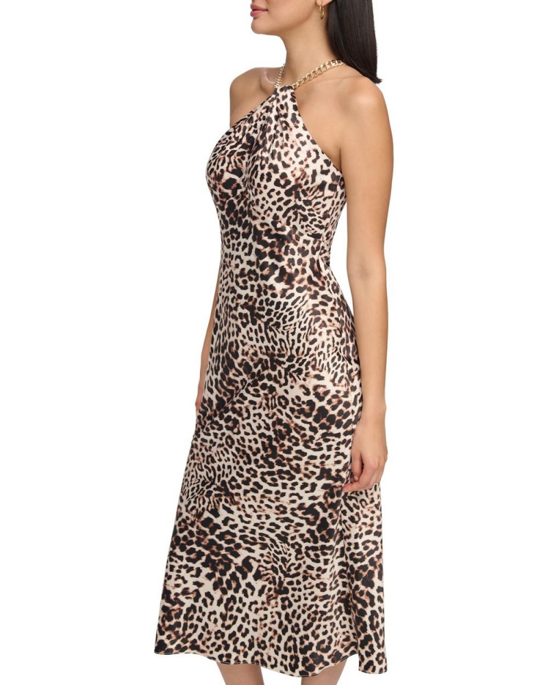 Vestido A Media Pierna Vince Camuto Leopard-Print Halter Mujer Marrones Leopardo | 185-GBRZYJ