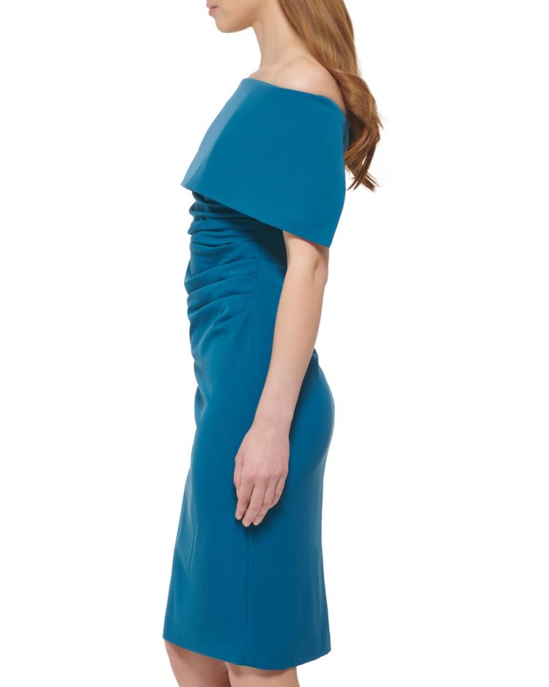 Vestido A Media Pierna Vince Camuto Plisado Off-The-Shoulder (Petite) Mujer Azules | 012-KNBAES