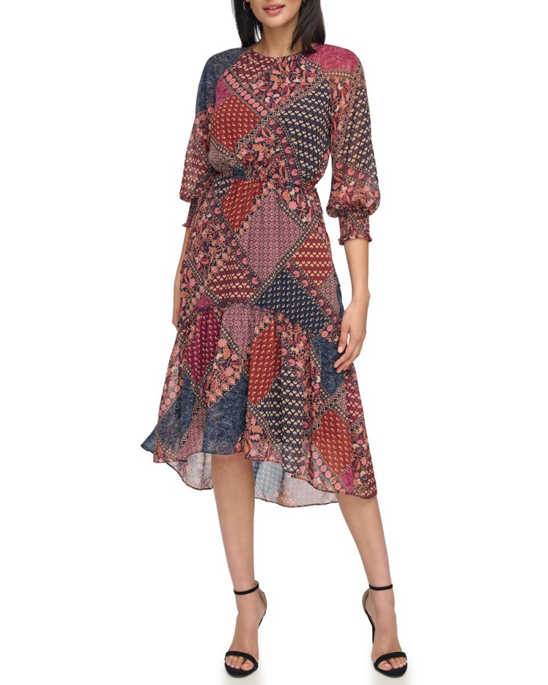 Vestido A Media Pierna Vince Camuto Printed High-Low Mujer Azules | 730-RKJNGY