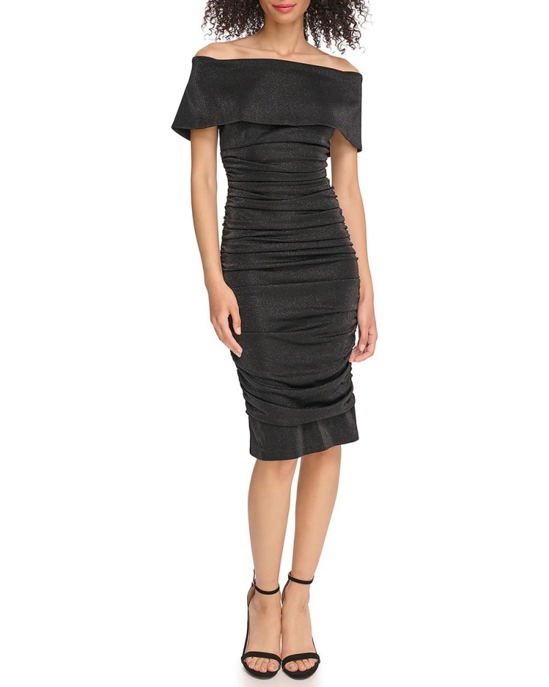 Vestido A Media Pierna Vince Camuto Ruched Off-The-Shoulder Mujer Negras | 243-GIUXBE