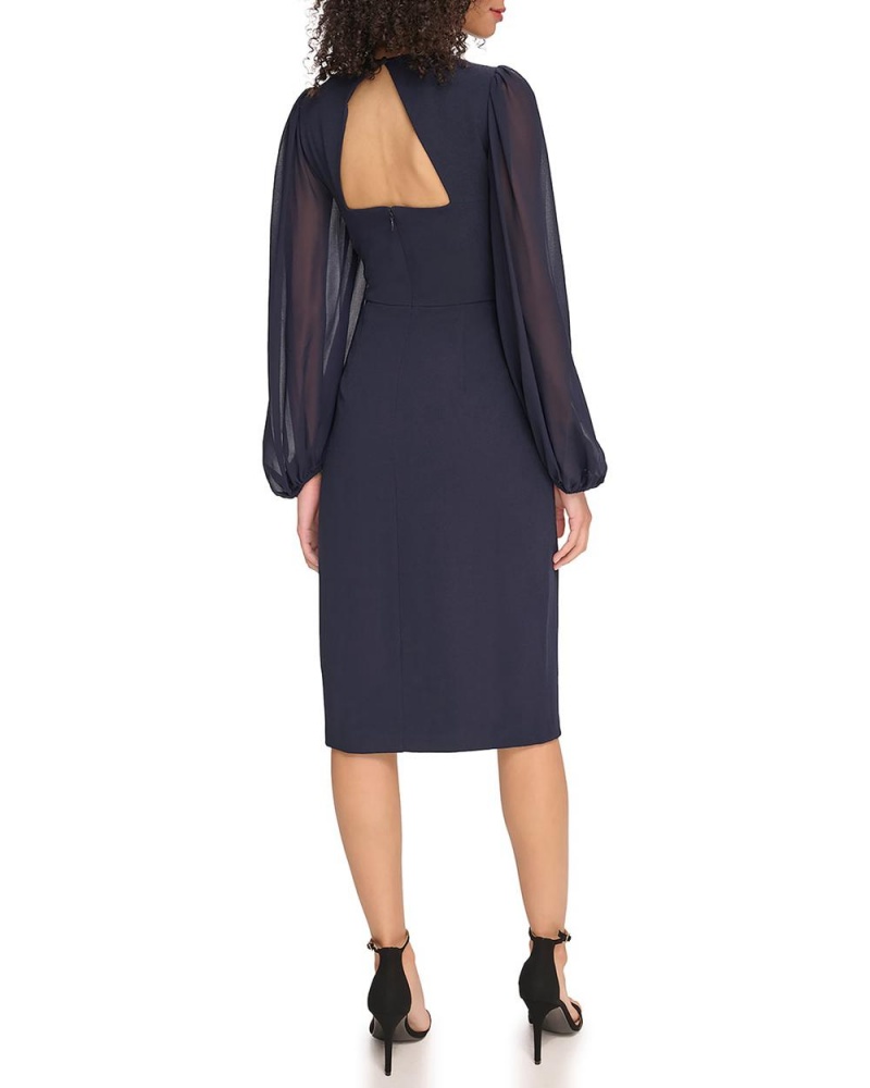 Vestido A Media Pierna Vince Camuto Twist-Front Chiffon-Sleeve Mujer Azul Marino | 234-ANJWVG