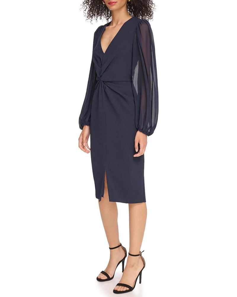 Vestido A Media Pierna Vince Camuto Twist-Front Chiffon-Sleeve Mujer Azul Marino | 234-ANJWVG