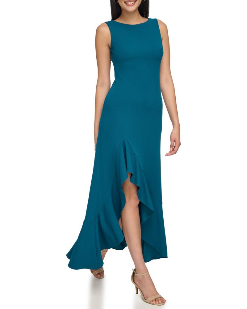 Vestido Largo Vince Camuto Asymmetrical Ruffle-Hem Gown Mujer Azules | 573-PDVJQS