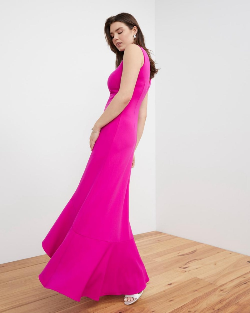 Vestido Largo Vince Camuto Asymmetrical Ruffle-Hem Gown Mujer Fucsia Rosas | 832-JDGSCQ