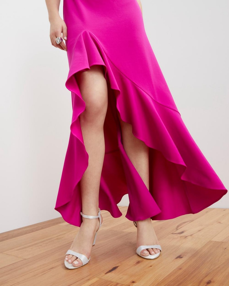 Vestido Largo Vince Camuto Asymmetrical Ruffle-Hem Gown Mujer Fucsia Rosas | 832-JDGSCQ