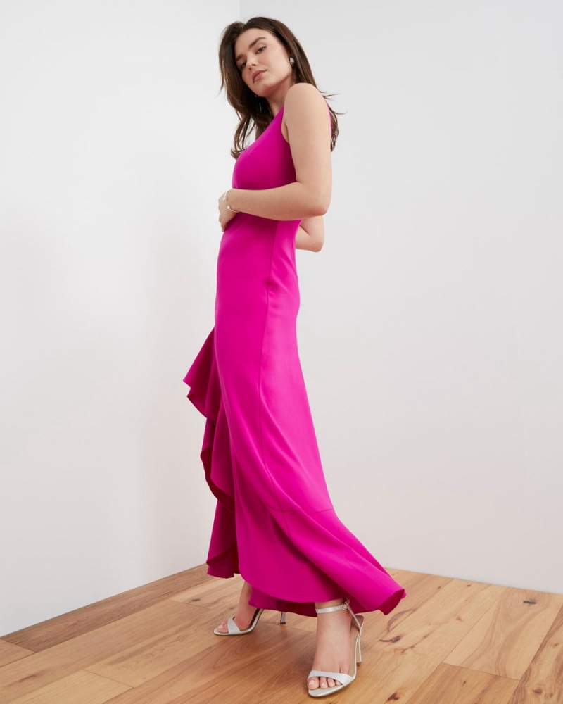 Vestido Largo Vince Camuto Asymmetrical Ruffle-Hem Gown Mujer Fucsia Rosas | 832-JDGSCQ