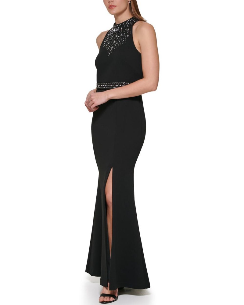 Vestido Largo Vince Camuto Embellished Halter-Neck Gown Mujer Negras | 935-RXDASE