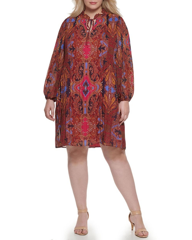 Vestido Largo Vince Camuto Floral-And-Paisley-Print Plisado Chiffon (Plus Size) Mujer Rosas | 835-FZNEGD