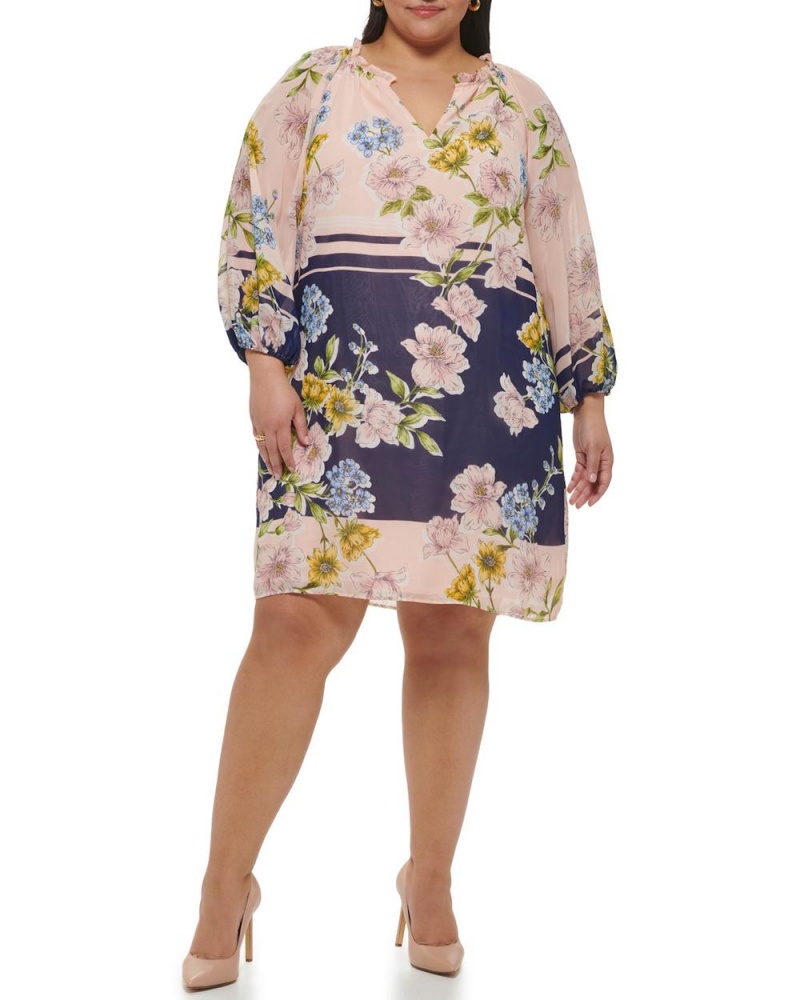 Vestido Largo Vince Camuto Floral-Print Chiffon (Plus Size) Mujer Multicolor | 923-SXJGTV