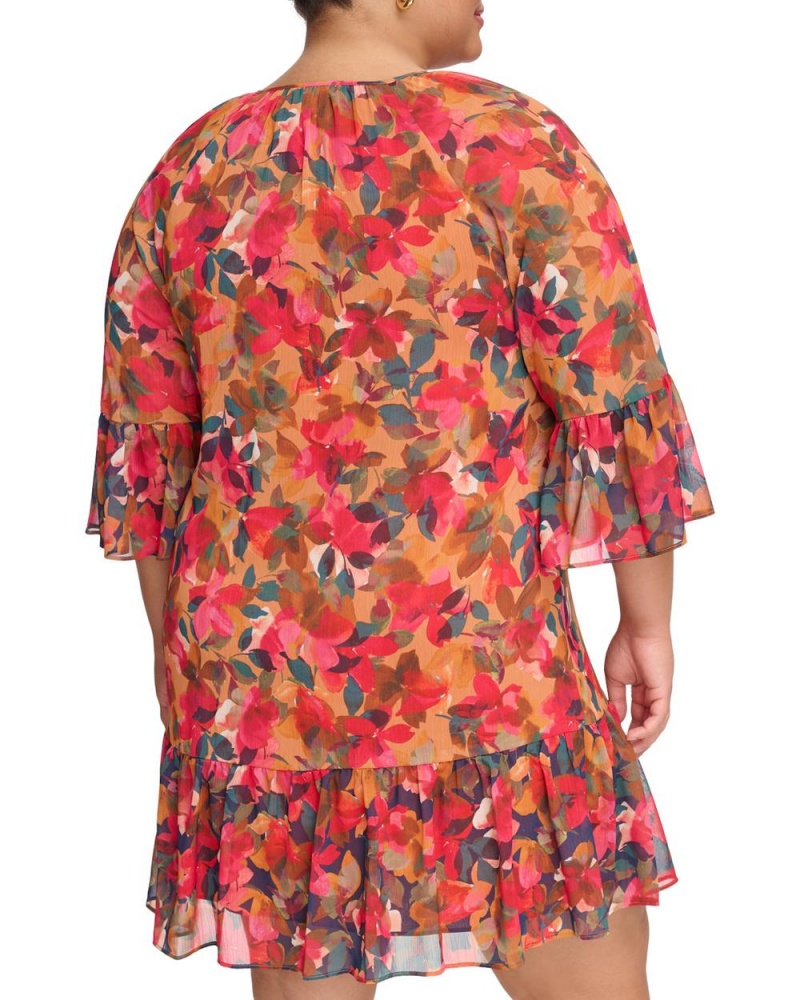 Vestido Largo Vince Camuto Floral-Print Chiffon Ruffled(Plus Size) Mujer Rojas | 357-JPCEKF