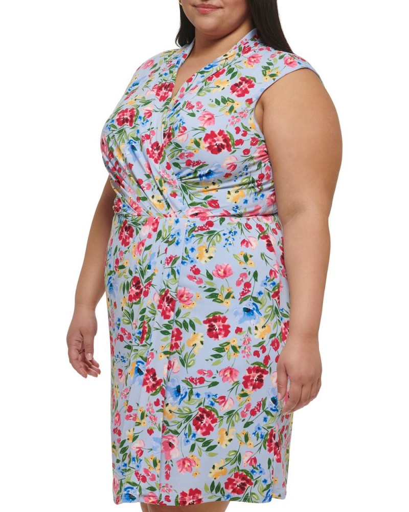 Vestido Largo Vince Camuto Floral-Print Faux-Wrap (Plus Size) Mujer Azules | 675-LCXTQE