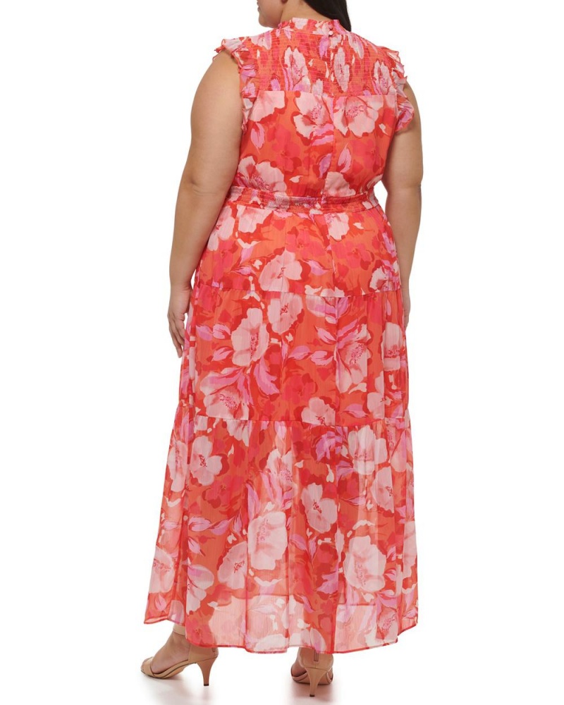 Vestido Largo Vince Camuto Floral-Print Smocked (Plus Size) Mujer Rojas | 759-ZOCMNY