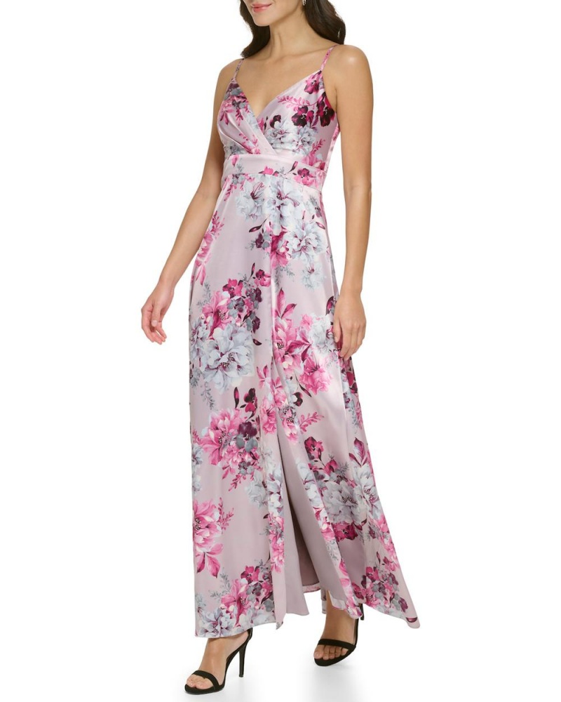 Vestido Largo Vince Camuto Floral Print Satin Gown Mujer Fucsia Rosas | 978-LOYGIA